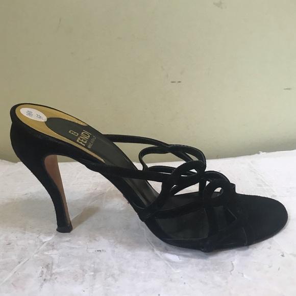 FENDI Suede Strappy Baroque Heels Sandals Mules Shoes Dressy Evening Leather  37 - Picture 11 of 16